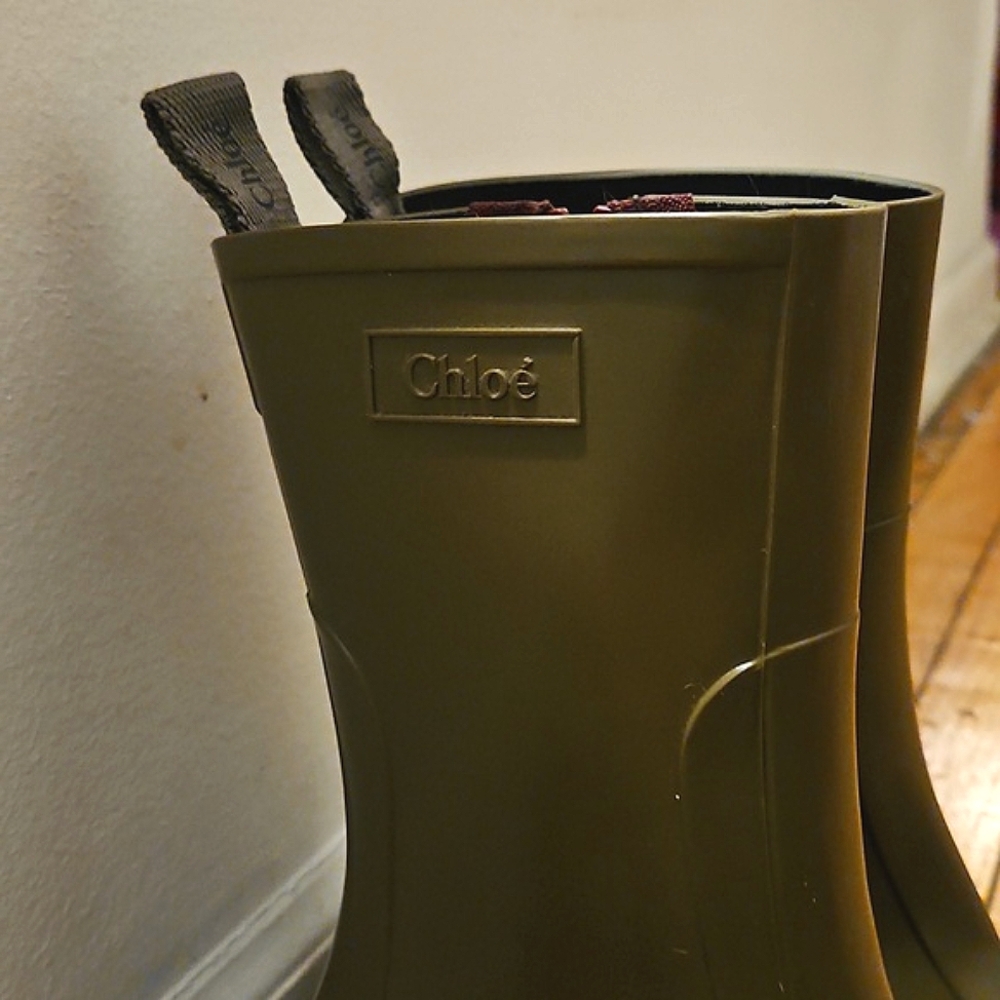 Chloe Green And Brown Betty Rain Boots - Picture 8 of 12